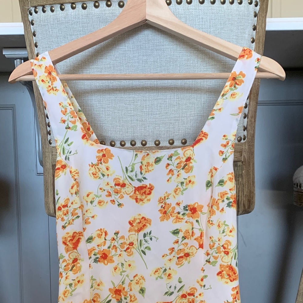 Lulu's Cream Mini Dress with Orange Floral Print - Picture 6 of 7